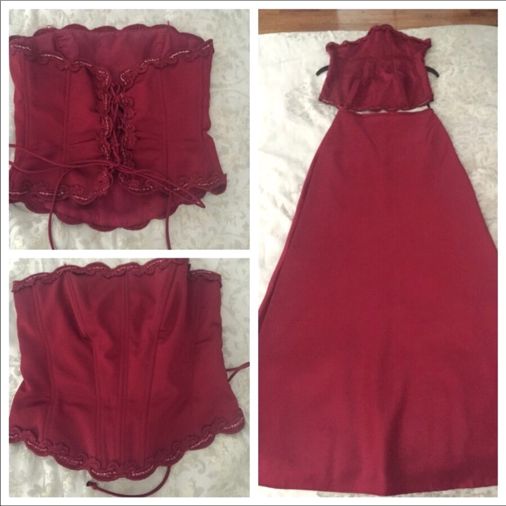 Burgundy Two Piece - Corset and Long Skirt Gown